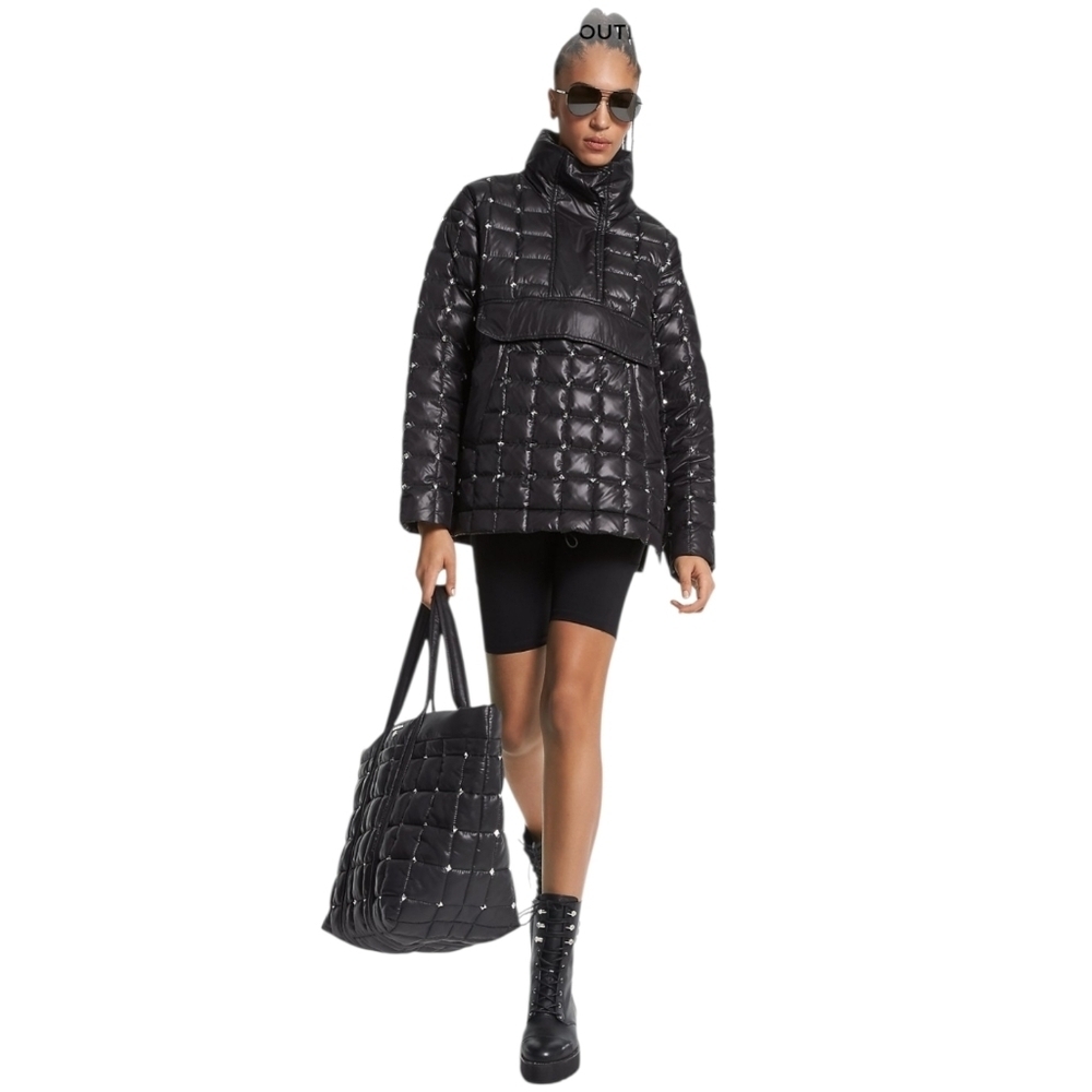 Stirling Studded Quilted Ciré Popover Jacket By Michael Kors - Oversize XS